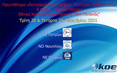 Κ17 Β Φάση- Πρωτάθλημα Υδατοσφαίρισης Εφήβων 2022.  Όμιλος Πάτρας – 28-29/12/2021