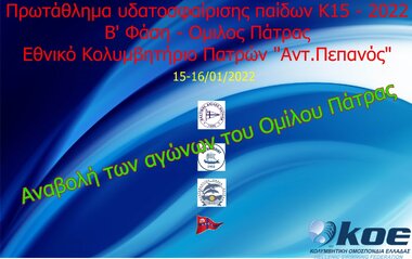 K15 Β Φάση - Πρωτάθλημα Υδατοσφαιρισης Παίδων 2022. Όμιλος Πάτρας : Αναβολή των αγώνων