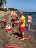 Baby swimming at the see