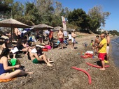 Baby swimming at the see
